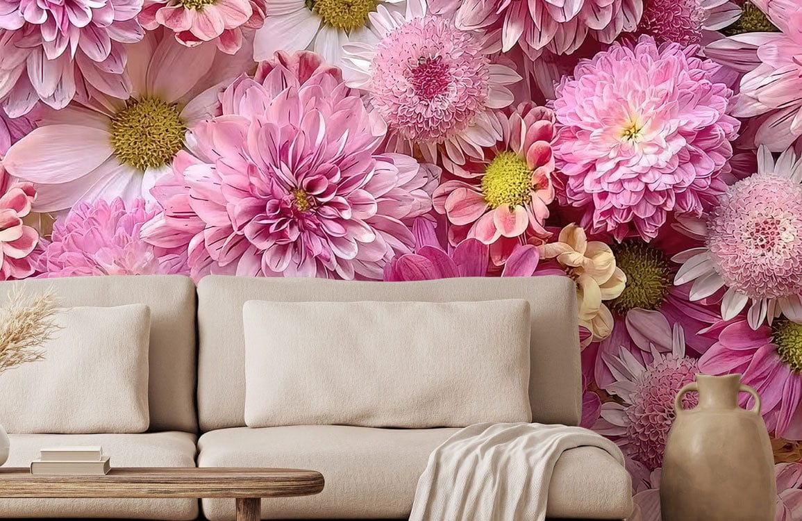 Pink Flowers Mural Wallpaper for Room