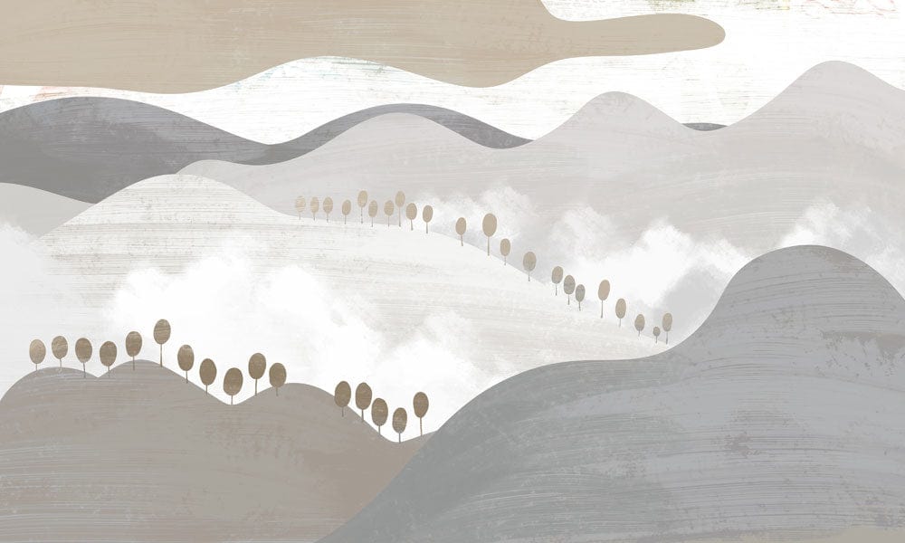 Misty Mountain Landscape Mural