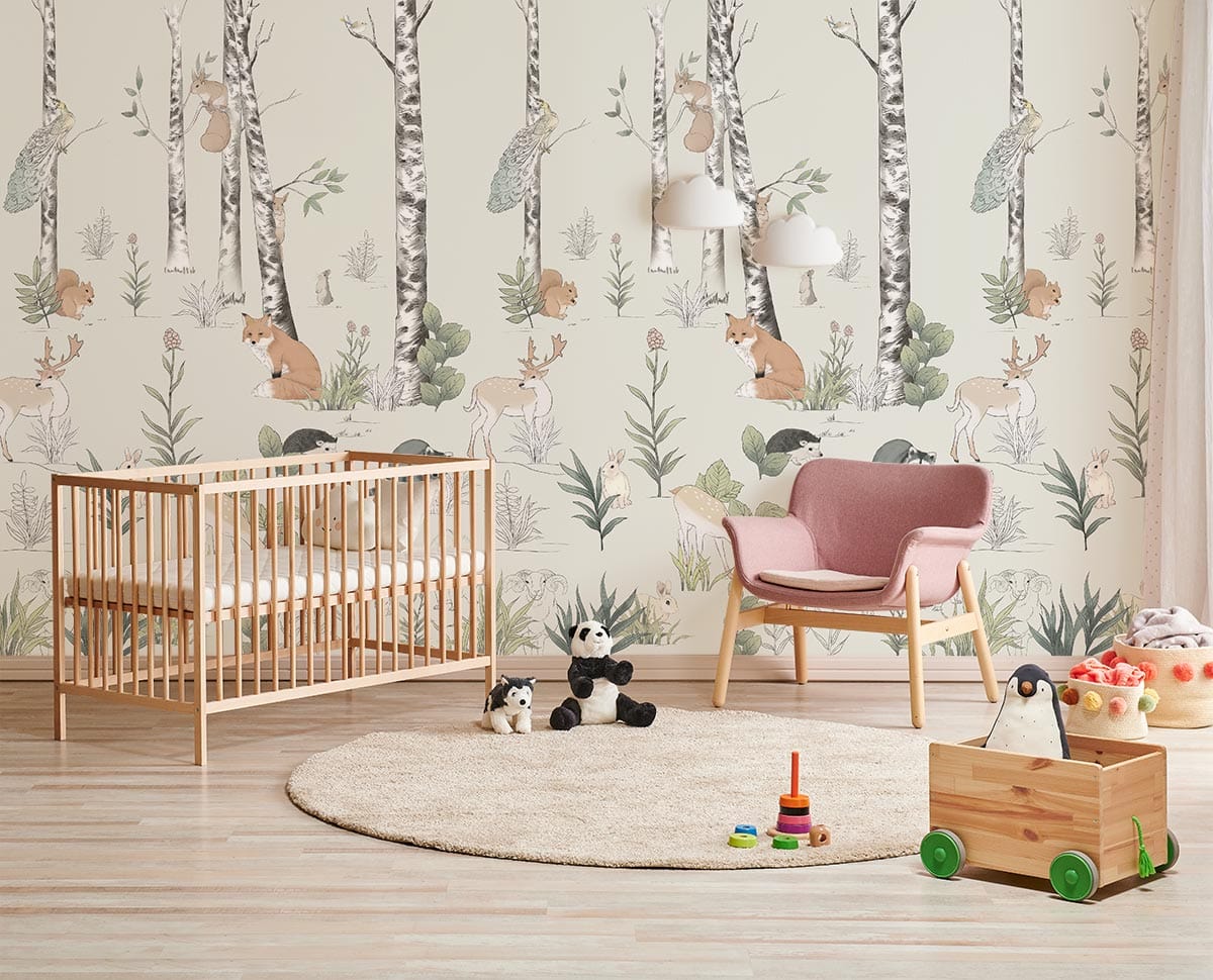 Animals in Forest Wallpaper Mural Home Interior Design