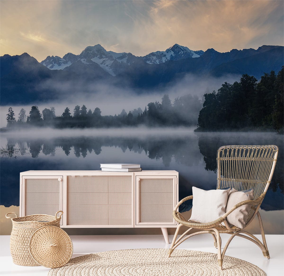 Blue Ink Lake & Mountain Wallpaper Mural | Ever Wallpaper UK