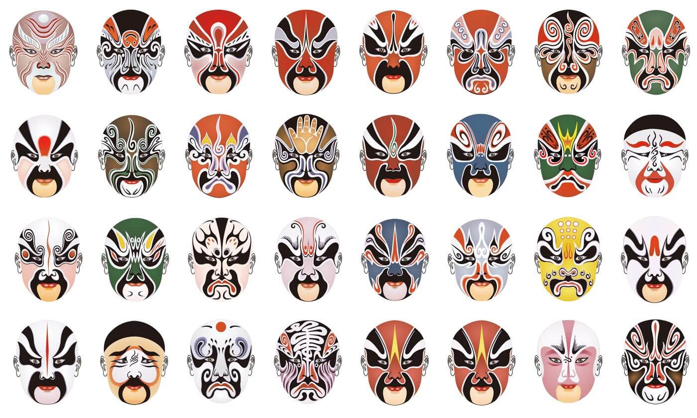 Chinese Opera Mask Print Wallpaper Mural | Ever Wallpaper UK