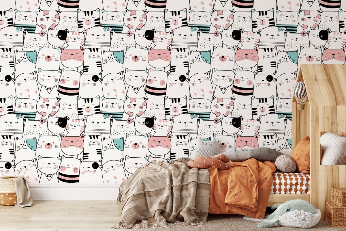 Cute Cats Cartoon Wall Mural | Ever Wallpaper UK