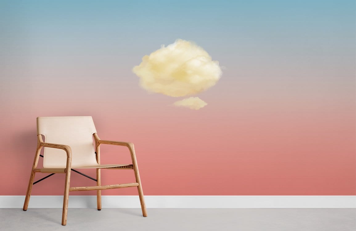 Elegant chair against Serene Sky pastel gradient cloud mural wallpaper enhancing calm living room interiors.