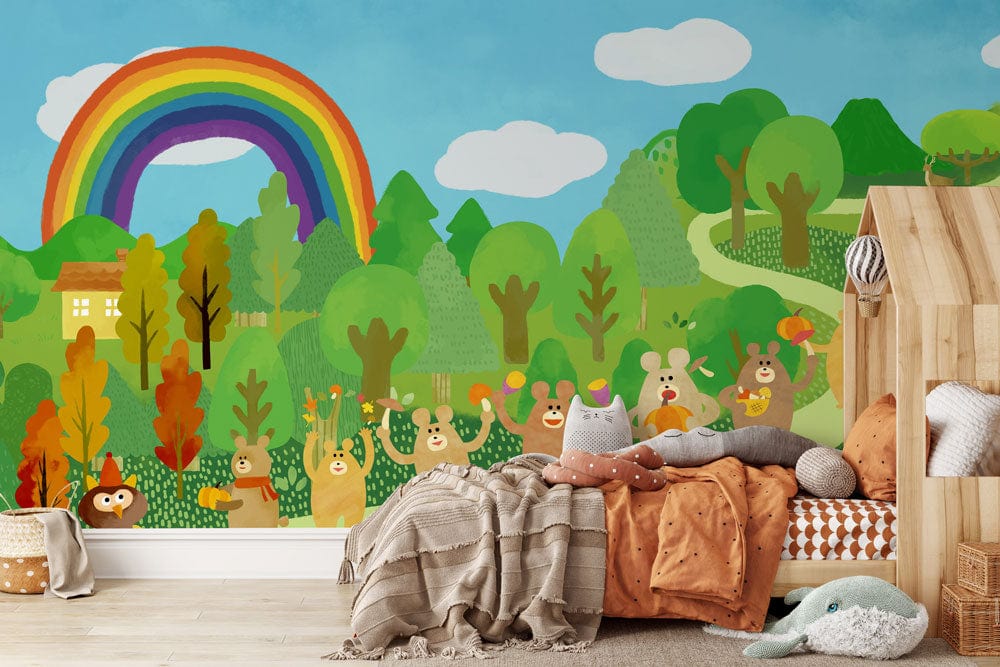 Forest Rainbow Feast Wallpaper Mural | Kids Room Wallpaper UK