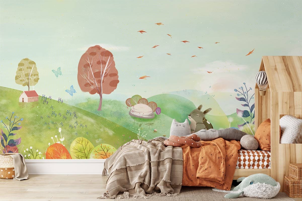 Cartoon Green Hilltop Wallpaper Mural | Ever Wallpaper UK