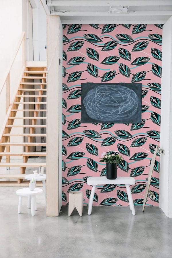 Pink Leaf Veins Wallpaper Mural • Wallmur®