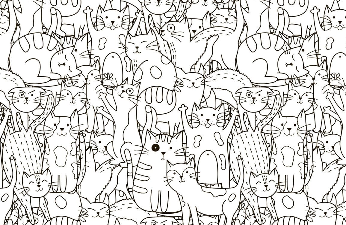 Cute Line Cats Wallpaper Mural | Wall Decoration | Ever Wallpaper UK