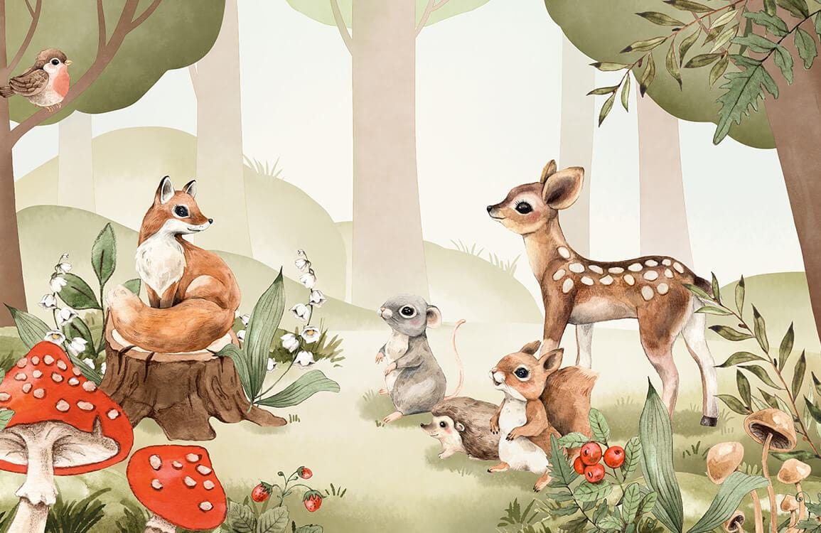 Floral Woodland Animals Wallpaper  Summer  Murals Your Way