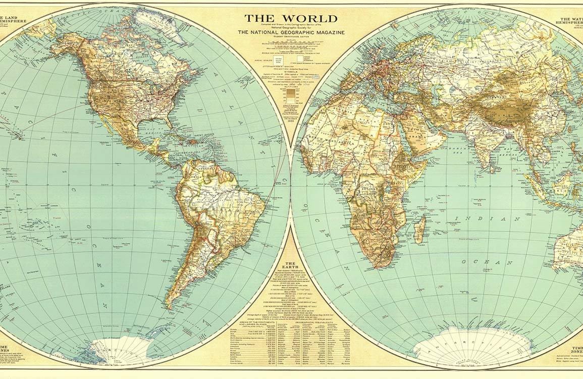 Vintage World Map wallpaper mural | Ever Wallpaper UK