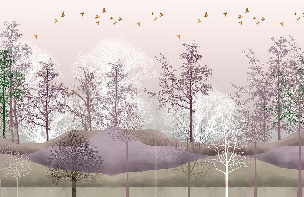 Autumn Trees Wallpaper Mural | Pink Wall Mural | Ever Wallpaper UK