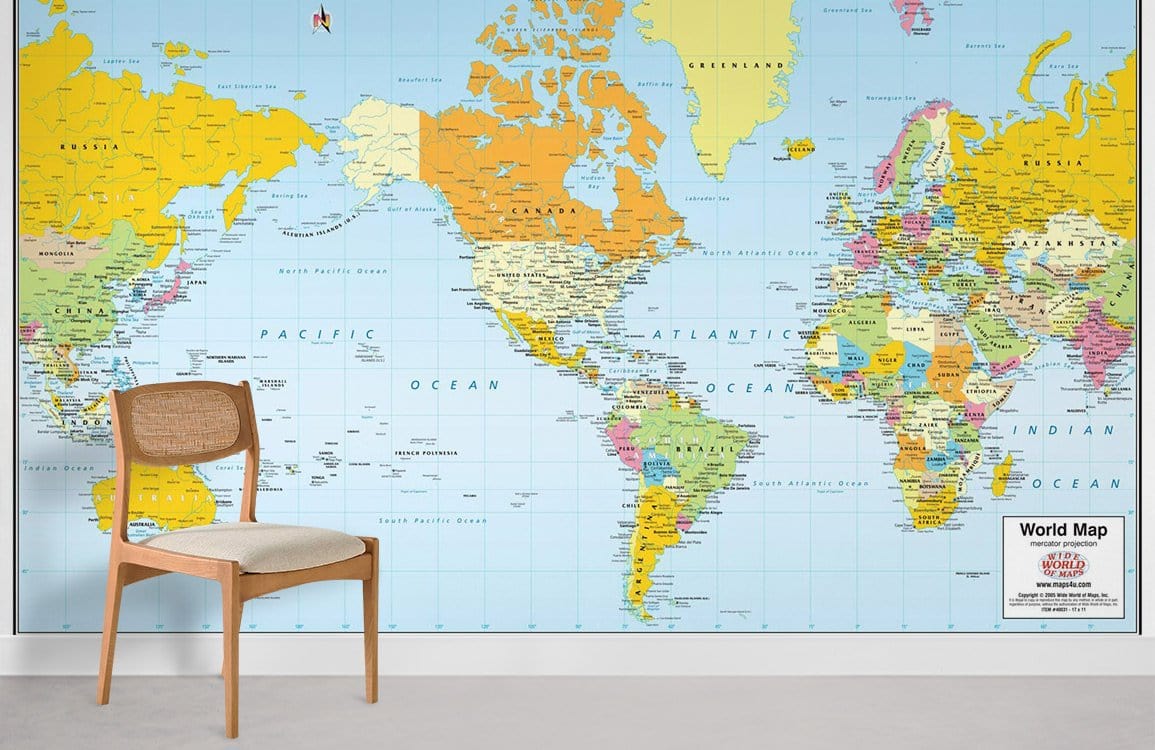 Bright Colour World Map Wallpaper | Study Room Wallpaper UK